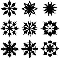 set of symmetrical calligraphic pattern illustration black and white vector