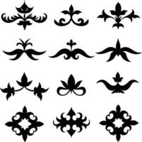 set of symmetrical calligraphic pattern illustration black and white vector