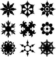 set of symmetrical calligraphic pattern illustration black and white vector