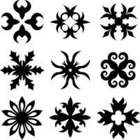 set of symmetrical calligraphic pattern illustration black and white vector