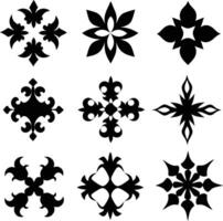 set of symmetrical calligraphic pattern illustration black and white vector