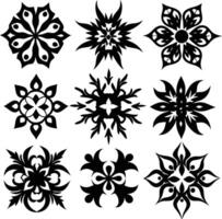 set of symmetrical calligraphic pattern illustration black and white vector