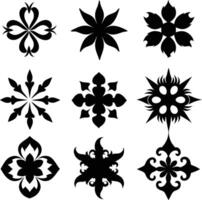 set of symmetrical calligraphic pattern illustration black and white vector