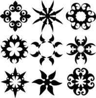 set of symmetrical calligraphic pattern illustration black and white vector