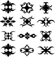 set of symmetrical calligraphic pattern illustration black and white vector