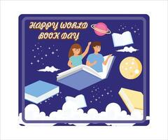World Book Day with Children. Stack of Books to Read, Increase Insight and Knowledge. Flat modern illustration vector