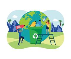 Clean planet garbage recycling and saving the planet concept. flat modern illustration vector