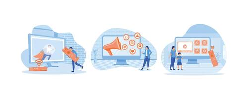 Network connected interactive device. Modern television technology metaphors set. Internet TV, broadcasting media. Set flat modern illustration vector