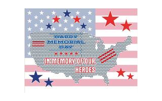 Happy Memorial Day. In memory of our heroes. Handwritten greeting card with textured sketch of US silhouette map. flat modern illustration vector