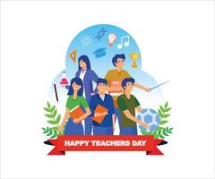 Happy Teacher's Day with A group of teachers from various fields gathers in teacher's day. Flat modern illustration vector