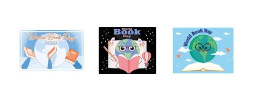 World Book Day background. Open book with astronomy icons World book day. World Book Day with stack of books. Set flat illustration vector