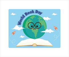 World Book Day with stack of books. Books and globe. World Book Day background concept. Flat modern illustration vector