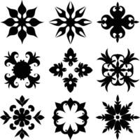 set of symmetrical calligraphic pattern illustration black and white vector