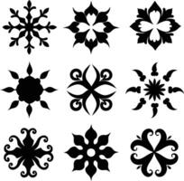 set of symmetrical calligraphic pattern illustration black and white vector