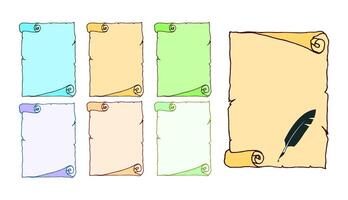 Set Of Old Paper Scroll With Feather vector
