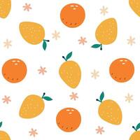 Seamless pattern with lemon and orange. Citrus fruits colorful summer background. vector