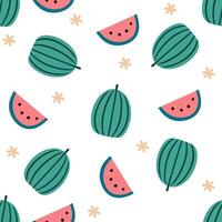 Seamless pattern with hand drawn watermelon. Summer tropical fruit. vector