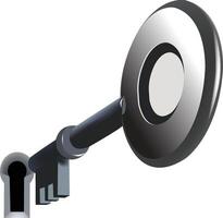 Large silver key entering a keyhole on white background vector