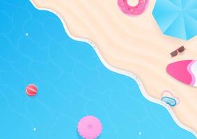 Top view sea and beach with inflatable ring background vector