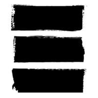 Set of rectangle grunge black stickers isolated on white background. A group of labels with uneven rough edges drawn with an ink brush. Design elements, 3 rectangle frames vector