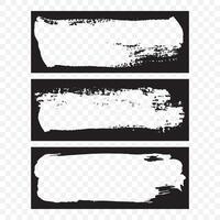 Set of rectangle grunge black stickers isolated on white background. A group of labels with uneven rough edges drawn with an ink brush. Design elements, rectangle frames vector
