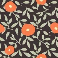Seamless pattern with hand-drawn flowers and leaves. Floral pattern on the dark background. Floral background. Best for fabric, wrapping paper, home textile. vector