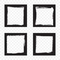 Set of square grunge black stickers isolated on white background. A group of labels with uneven rough edges drawn with an ink brush. Design elements, 4 square frames vector