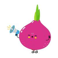 Onion with loudspeaker character. hand drawn cartoon kawaii character illustration icon. Isolated on white background. Onion screams character concept vector