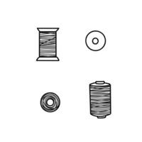 Set of sewing threads spools top and side view. Hand drawn illustration of Skeins for Sewing. Spools for seamstress in doodle style, isolated on white background. vector