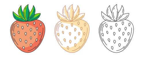 Strawberry, colorful and line icons set. Summer food, outline icon, monochrome and color illustration. Ripe berry, summertime. For logo, sticker, coloring book, label vector
