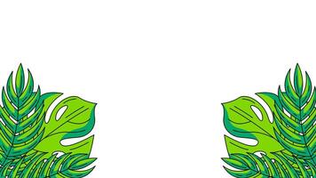 Summer horizontal banner, frame of tropical leaves at the bottom corners with space for text. Monstera leaf, jungle plant. Botanical background for poster, flyer, invitation, postcard, party or event. vector