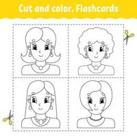 Cut and color. Flashcard Set. vector