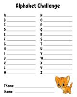 Alphabet challenge. Educational activity worksheet vector