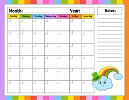 Blank calendar template for one month without dates. vector