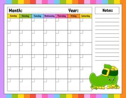 Blank calendar template for one month without dates. vector