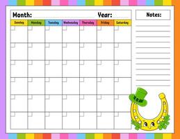 Blank calendar template for one month without dates. vector