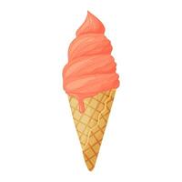 Strawberry ice cream in a waffle cone. Cool refreshing dessert Hand drawn flat style isolated. illustration of sweets i fresh berries, cheerful and summery appearance illustration vector