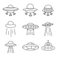 design ufo space ship line art set vector