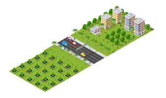 Isometric 3d illustration park trees forest nature elements vector