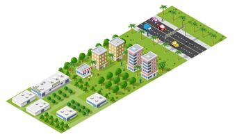 Isometric 3d illustration park trees forest nature elements vector
