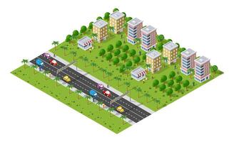 Isometric 3d illustration park trees forest nature elements white background for landscape design. vector