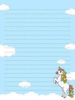 Colored sheet template for notes with unicorn. vector