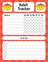 Habit tracker for kids. Sheet template for printing. vector