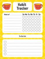 Habit tracker for kids. Sheet template for printing. vector