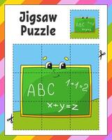 Jigsaw Puzzle. Cut and play. Square puzzle. Logic game for kids. Activity page. Cutting practice for preschool. cartoon character. illustration. vector