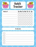 Habit tracker for kids. Sheet template for printing. vector