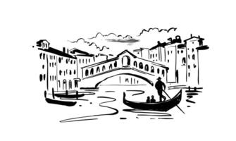 Hand drawn Rialto Bridge, Venice drawing vector