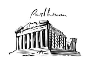 Acropolis of Athens sketch. The Parthenon Drawing vector