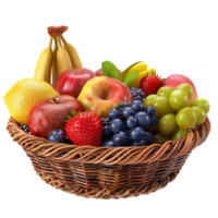 Fresh Mixed Fruits in Wicker Basket on Transparent Background on Transparent background AI-Generative png