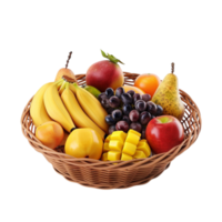 Assorted Fruits in Basket on Transparent Background on Transparent background AI-Generative png